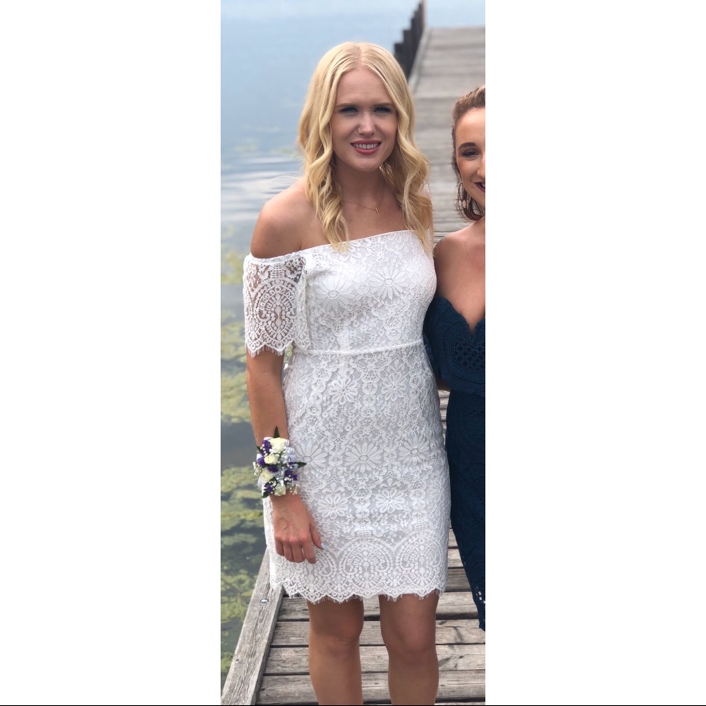 White Lace Off the Shoulder Cocktail Dress